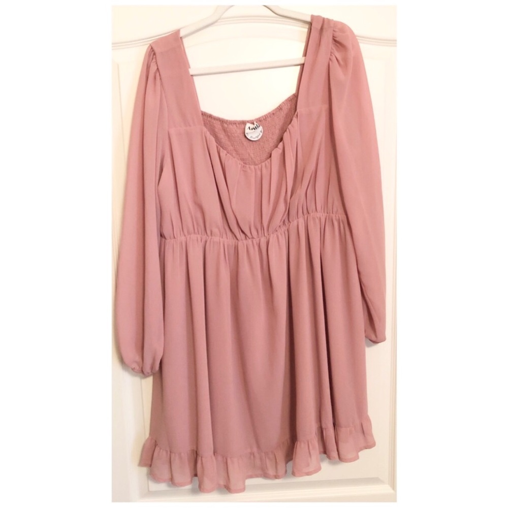 NWT Arula Long Sleeve Mauve Flowy Boho Dress 2X Dusty Rose Smocked Blush Pink